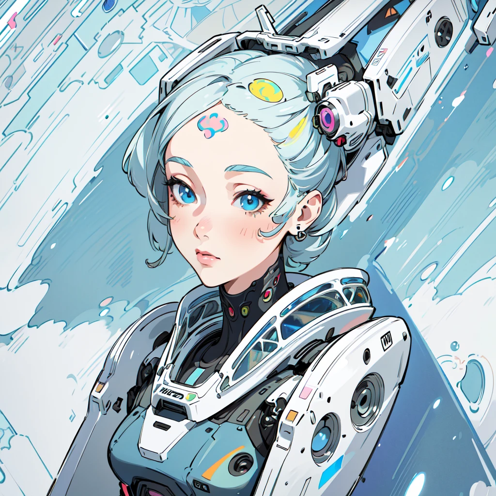 a female robot with a cute, kaleidoscopic colored face, detailed facial features, intricate robotic parts, futuristic, ethereal, (best quality,4k,8k,highres,masterpiece:1.2),ultra-detailed,(realistic,photorealistic,photo-realistic:1.37),digital art, concept art, highly detailed, vibrant colors, surreal, whimsical, imaginative