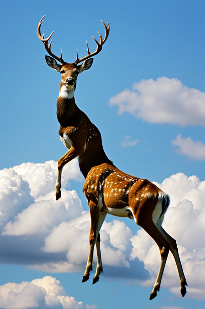 A beautiful deer climbs the clouds