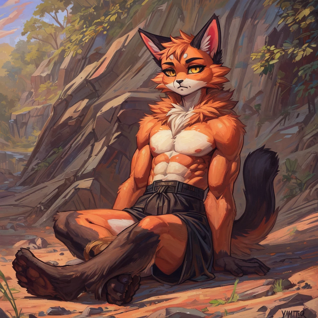 [meow skull], [uploaded to e621.Net; (Pixelsketcher), (youmudris)], ((masterpiece)), ((HD)), ((A high resolution)), ((solo portrait)), ((Foreground)), ((legs are visible)), ((fluffy; antro)), ((detailed fur)), ((detailed shading)), ((beautiful rendering)), {antro cat; (black and orange fur), (two-tone fur), (black fur on left leg), (orange fur on right leg), (black nose), (droopy cat ears), (cute yellow eyes), (short eyelashes), (long cat tail), (certain muscles), (camel&#39;s foot), (Curvy hips), (nice legs), (Beautiful legs), (humanoid legs), (Nipples), (pussy),  (show tongue)}, {(naked), (black hat), (hoop earring)}, {(sitting on the bed), (lick feet), (Raised leg), (legs spread), (Looking at the viewer)}, [Background; (Bedroom), (window), (blue sky), (Sun rays), (ambient lighting)]
