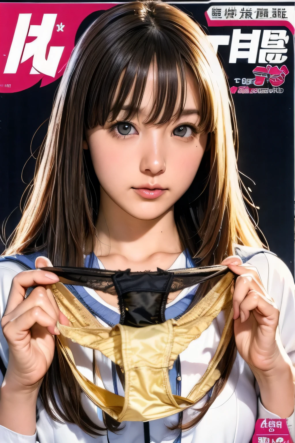 Very large black and gold panties、Blonde、Face is close、Close face、Panties in front、Showing panties、Very big panties、Pretty big panties