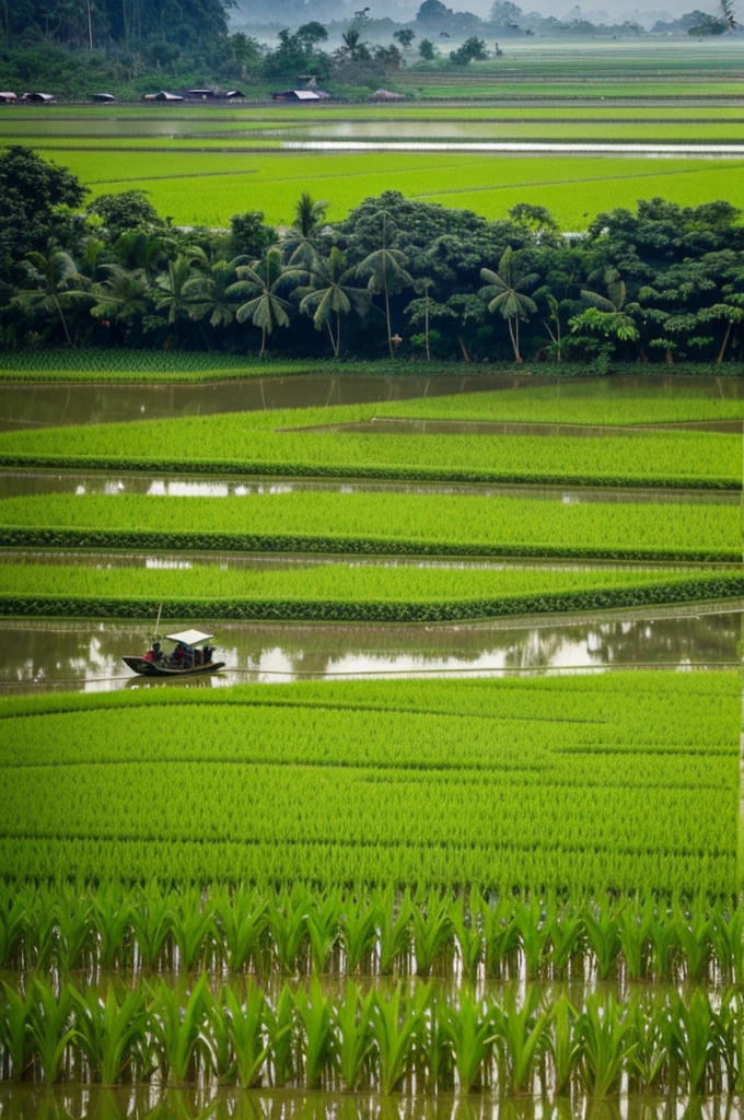 Thai farmers are cultivating rice Morning view of rice fields