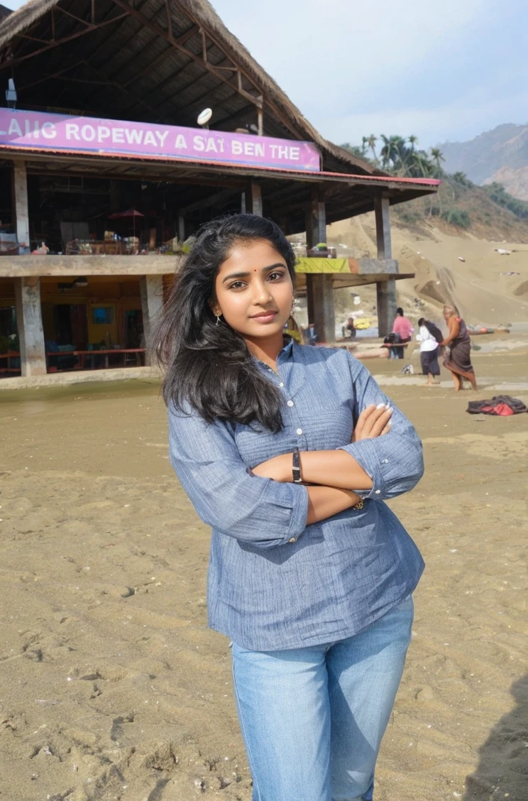Beautiful Indian girl standing in beach