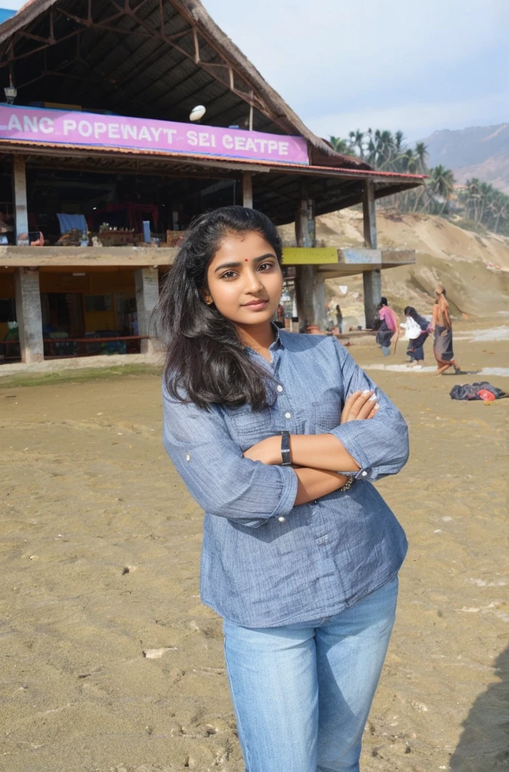 Beautiful Indian girl with same face standing in beach