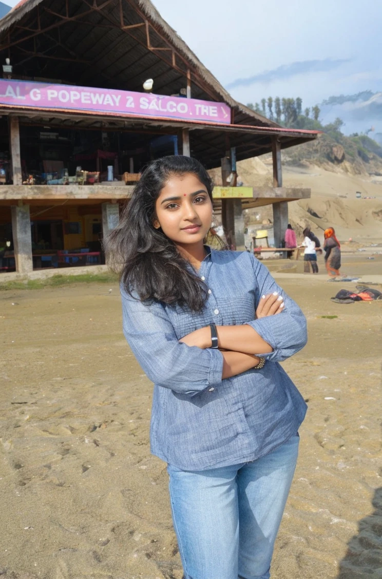 Beautiful Indian girl with same face standing in beach