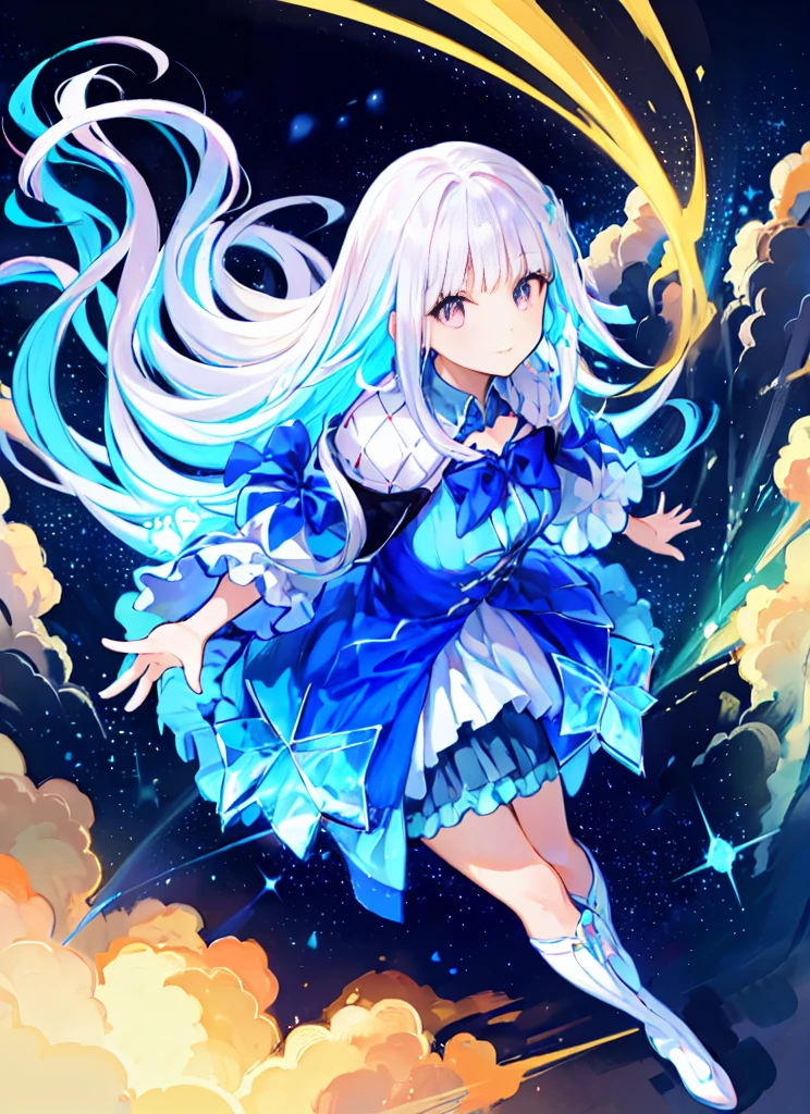 ((Magical girl)), ((Beautiful starry sky background)), ((Super detailed)), ((Best illustrations)), ((Cinema Lighting)), Dynamic Angle, floating, In detail, (Sparkling:1.2), (Shine:1.2), (Shine:1.2), Classic, (Painting:1.1), (sketch:1.1), (Highest quality), (masterpiece:1.2), (Anime Style), (alone), Beautifully detailed face, (Cute face:1.3), (Big eyes:1.3), Colorful Hair, (Long Hair:1.2), (floating hair:1.2), (Magical girl outfit), Detailed costume, (Shine杖:1.3), (Magical Effects:1.3), (Flowing skirt:1.2), (Cute Boots:1.1), (Transparent fabric:1.1), (Sparkling:1.2), (shine:1.2), (shine:1.2), (Flicker:1.2), (Dazzling:1.2)