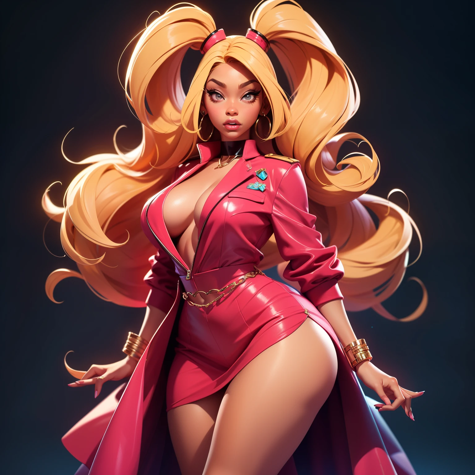 (4k quality image) Nicki Milm for Vogue, Nicki Minaj, Nicki Minaj curves, features of beyonce&#39;s face, war general costume, black singer, with her army of women with weapons