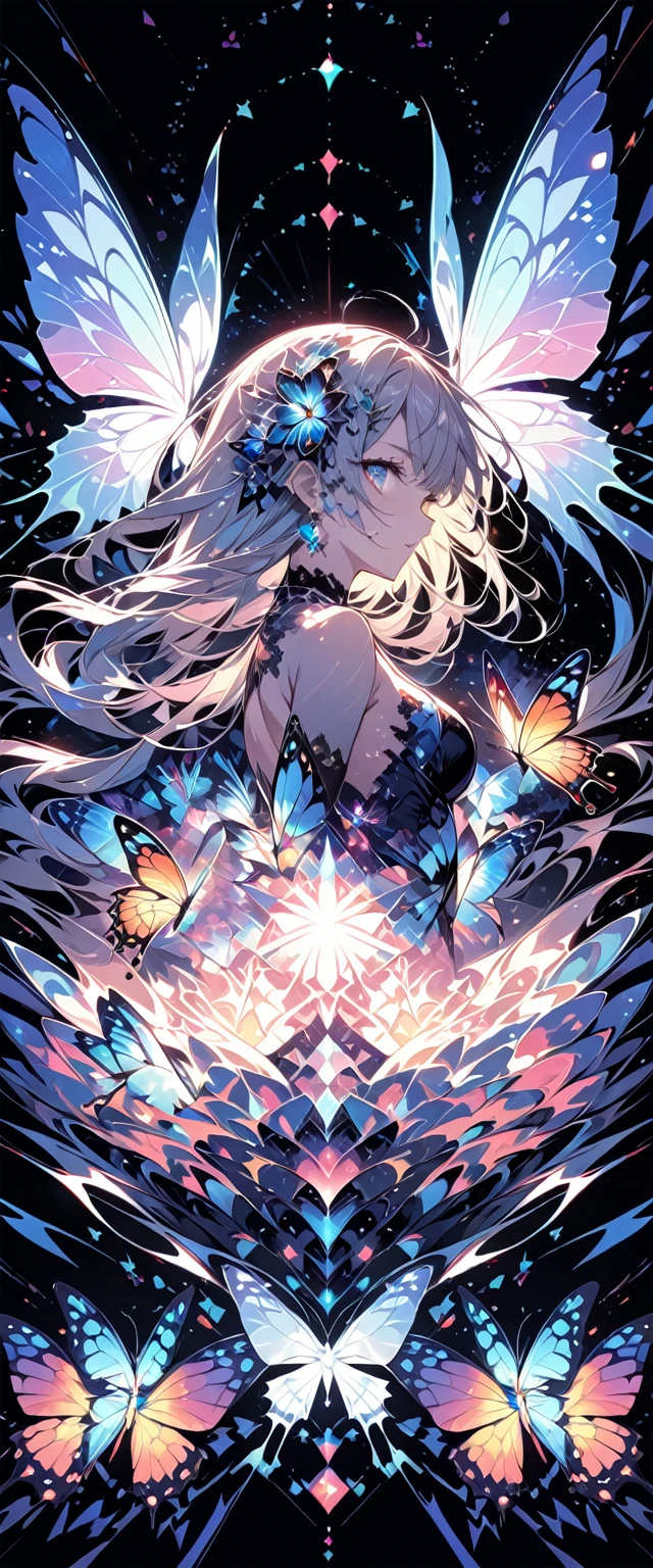 (masterpiece, Highest quality, Highest quality, Official Art, beautifully、aesthetic:1.2), (One girl), Very detailed,(Fractal Art:1.3),colorful,Most detailed,Upper Body, [race],[jewelry],[flower],[[butterfly]],