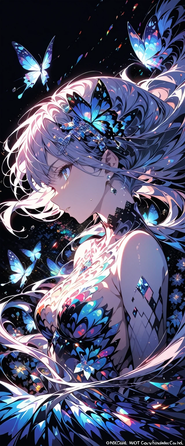 (masterpiece, Highest quality, Highest quality, Official Art, beautifully、aesthetic:1.2), (One girl), Very detailed,(Fractal Art:1.3),colorful,Most detailed,Upper Body, [race],[jewelry],[flower],[[butterfly]],