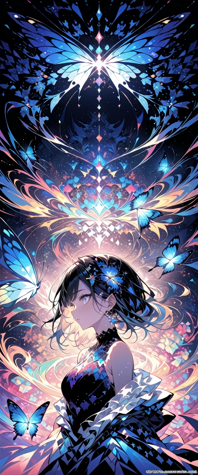 (masterpiece, Highest quality, Highest quality, Official Art, beautifully、aesthetic:1.2), (One girl), Very detailed,(Fractal Art:1.3),colorful,Most detailed,Upper Body, [race],[jewelry],[flower],[[butterfly]],