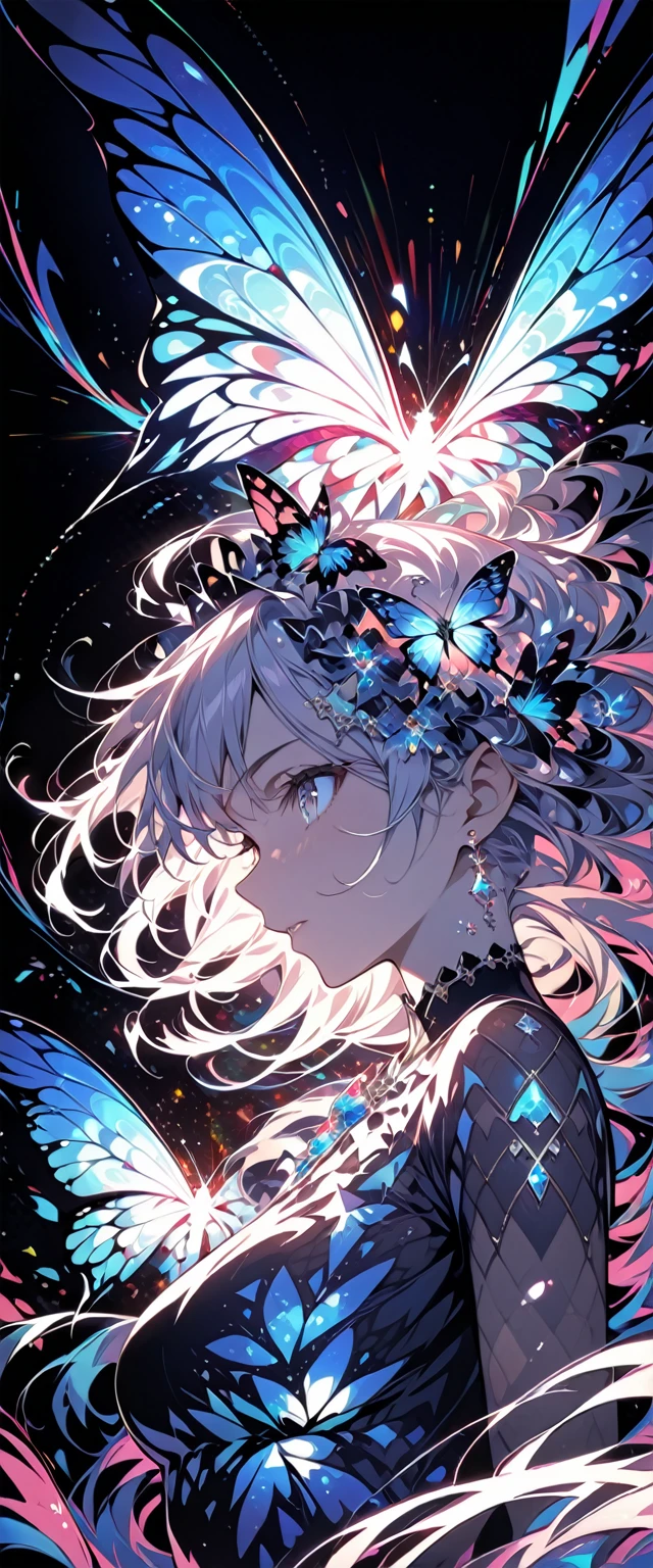(masterpiece, Highest quality, Highest quality, Official Art, beautifully、aesthetic:1.2), (One girl), Very detailed,(Fractal Art:1.3),colorful,Most detailed,Upper Body, [race],[jewelry],[flower],[[butterfly]],