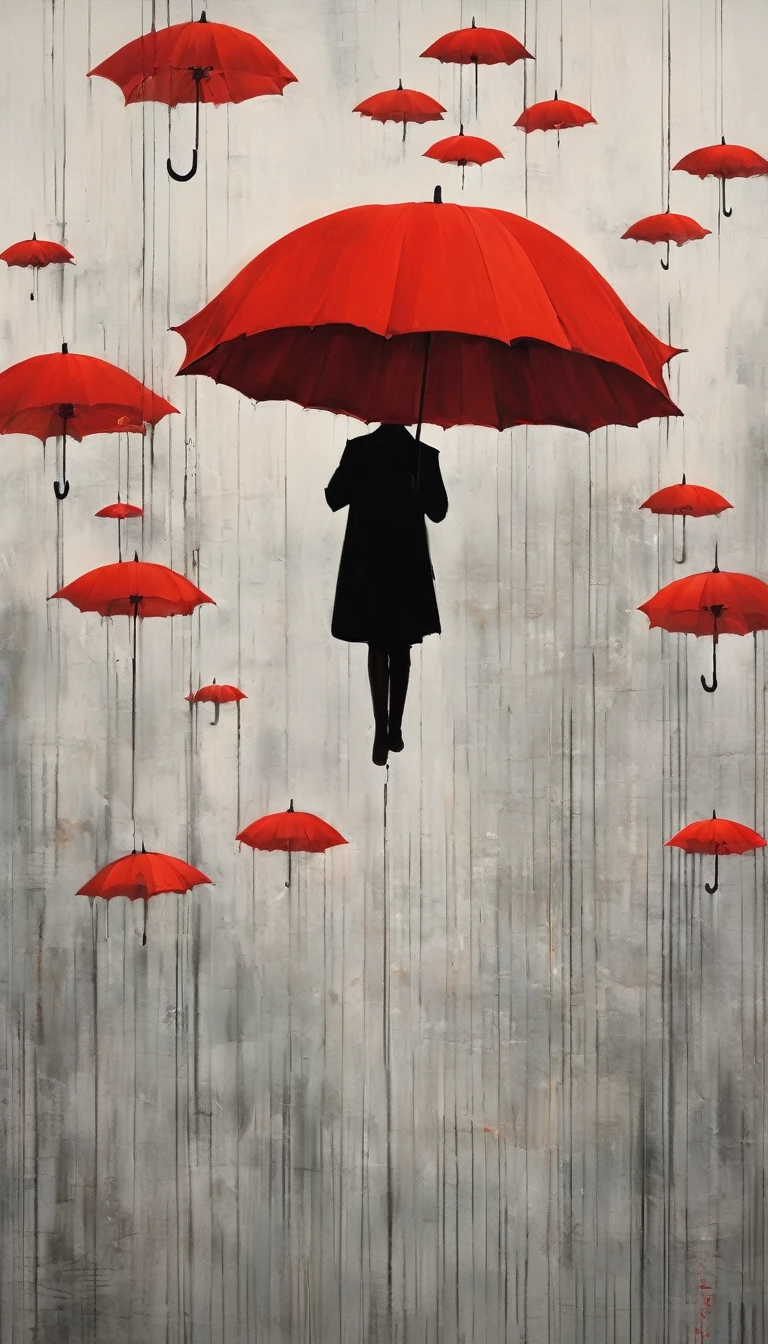 1 Red Umbrella - Suspended,solitary figure