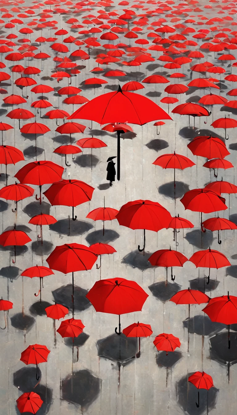 1 Red Umbrella - Suspended,solitary figure