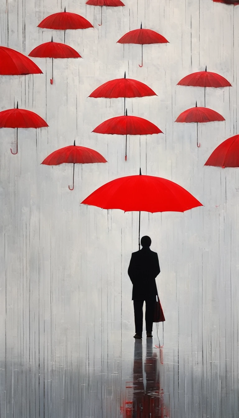 1 Red Umbrella - Suspended,solitary figure