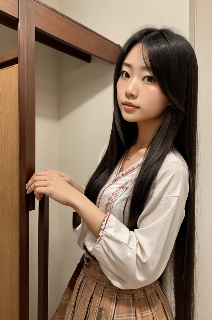 A japnese girl with long hairs and medium b r e a s t s 