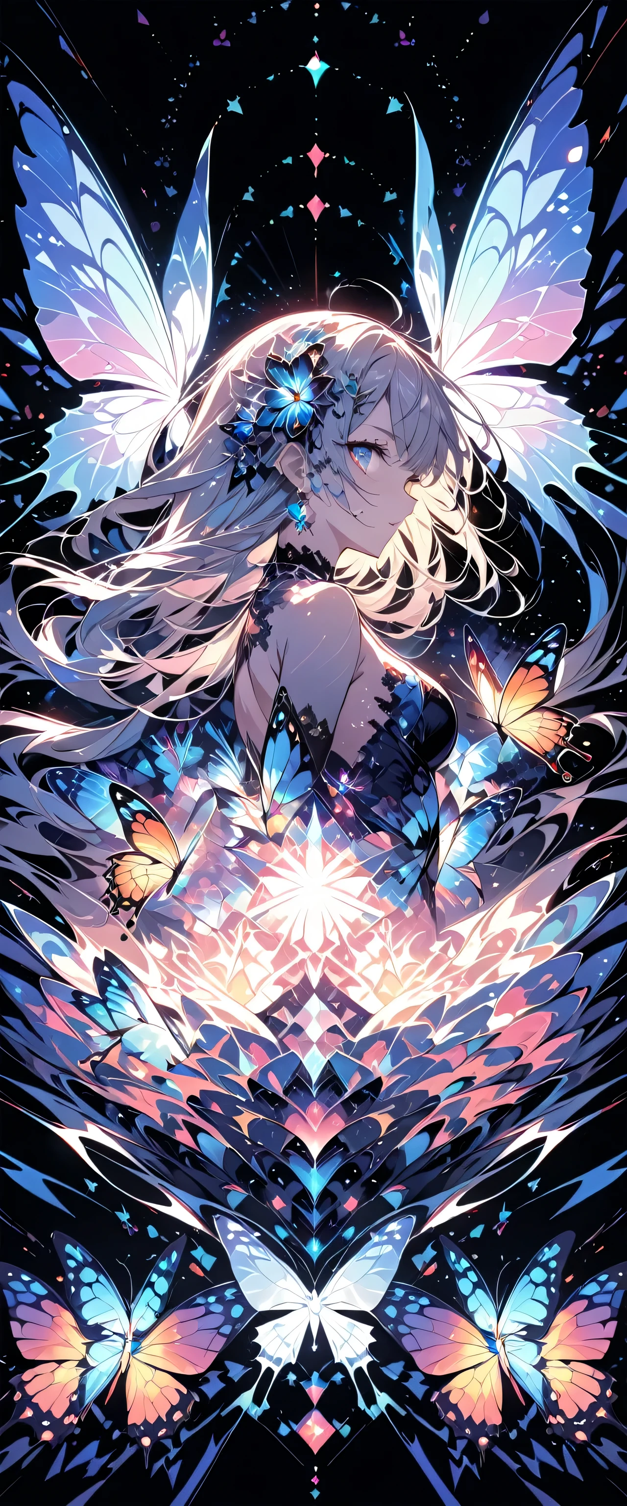 (masterpiece, Highest quality, Highest quality, Official Art, beautifully、aesthetic:1.2), (One girl), Very detailed,(Fractal Art:1.3),colorful,Most detailed,Upper Body, [race],[jewelry],[flower],[[butterfly]],