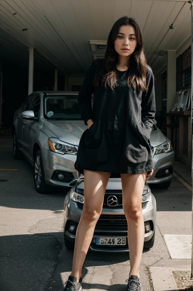 The girl on the car stood up