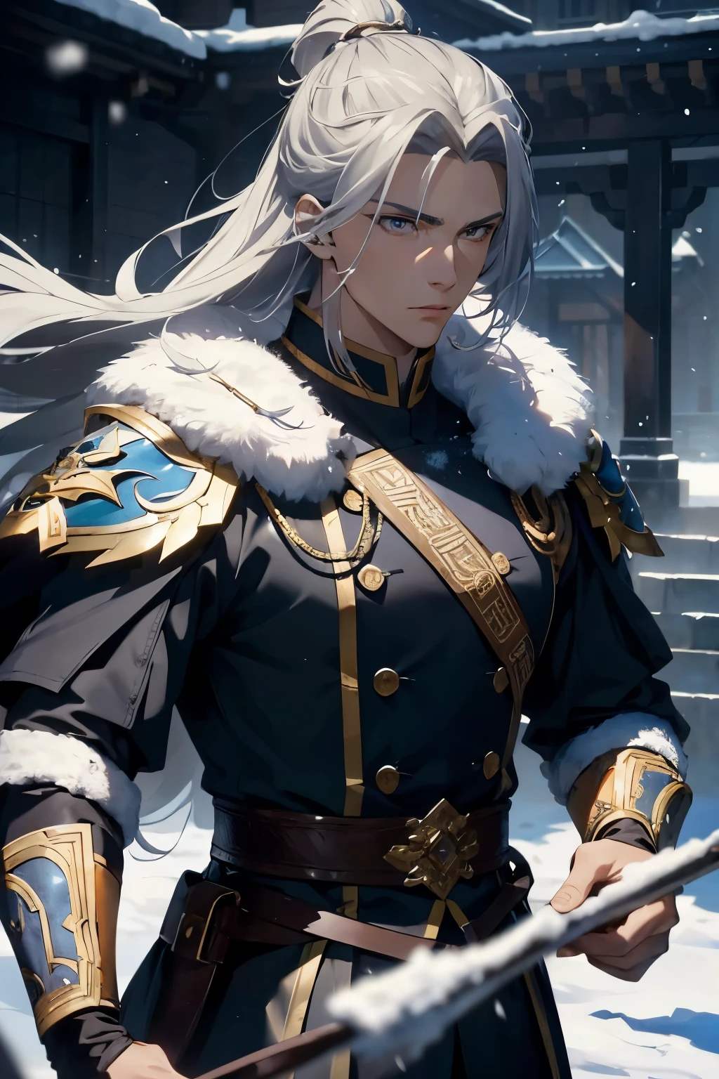 "Randomly Generated Mobile Wallpaper - S2:

A Stunning Masterpiece of High-Quality Detail, Exquisitely Crafted in 8K Resolution, This Wallpaper Showcases a Captivating Scene of Ultra-Realistic Characters and Dramatic Lighting.

The Perfect Male Figure, Adorned in Shimmering Silver Armor, Exudes a Majestic and Invincible Aura. General Liangshan Wuhu, With His Handsome Face and Exquisite Facial Features, Carries a Pair of Formidable Whips,born with a pair of striking eyes, teeth as white as snow, and a physique that