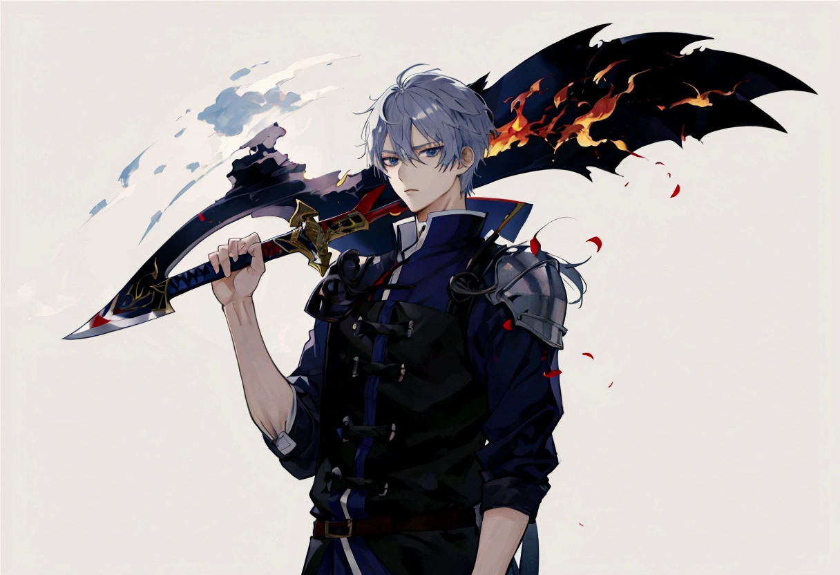 anime character with a sword and flame in his hand, 2d anime style, 2 d anime, by Shitao, shigenori soejima illustration, zerochan art, by Kamisaka Sekka, with leviathan ax, made with anime painter studio, Hero 2d Fanart Artsation, zerochan, anime character art, por Kamagurka