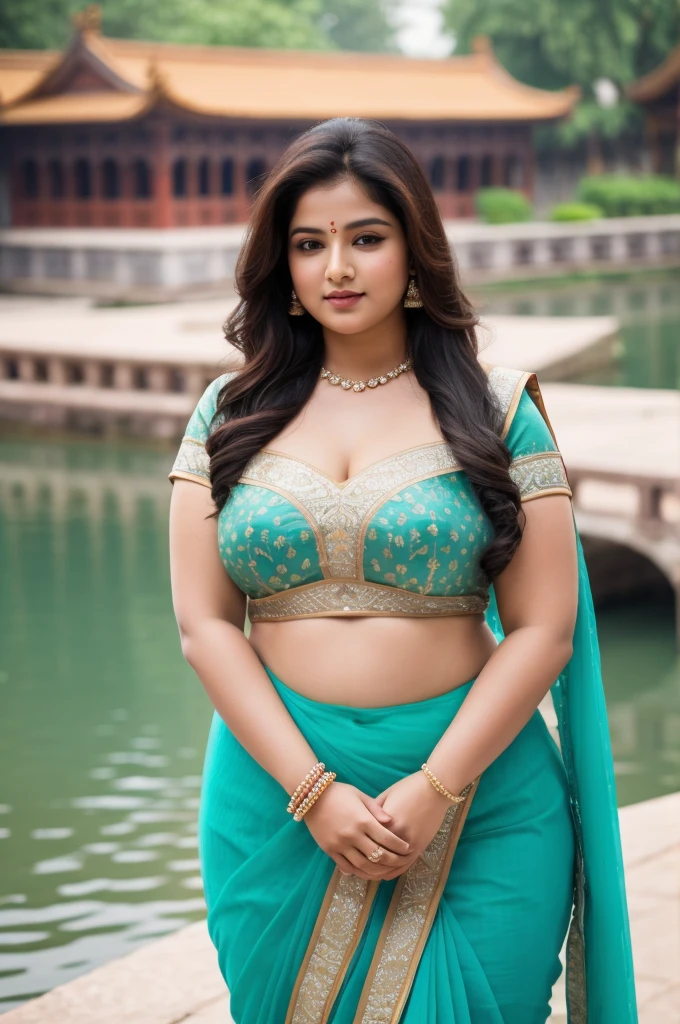 1 Heavenly beautiful and goddess beauty cute and sweet looking face Indian female in front of Wuzhen Water Town, China, Heavenly beautiful Overweight, Heavenly beautiful Extremely fat, Heavenly beautiful and attractive Chubby figure , Heavenly beautiful looking and eye catching luxury style tight fitting Indian strapless traditional blouse and sarees , reaching out, Heavenly beautiful Arabian woman, 16k, High resolution, masterpiece, highest quality, fine skin, outside view, Realistic Photograph, size 45 and waist size 32, close up face view