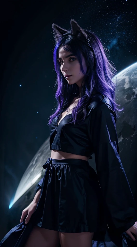 Loup galaxie fenrir cosmos bleu et violet nébuleuse noir 