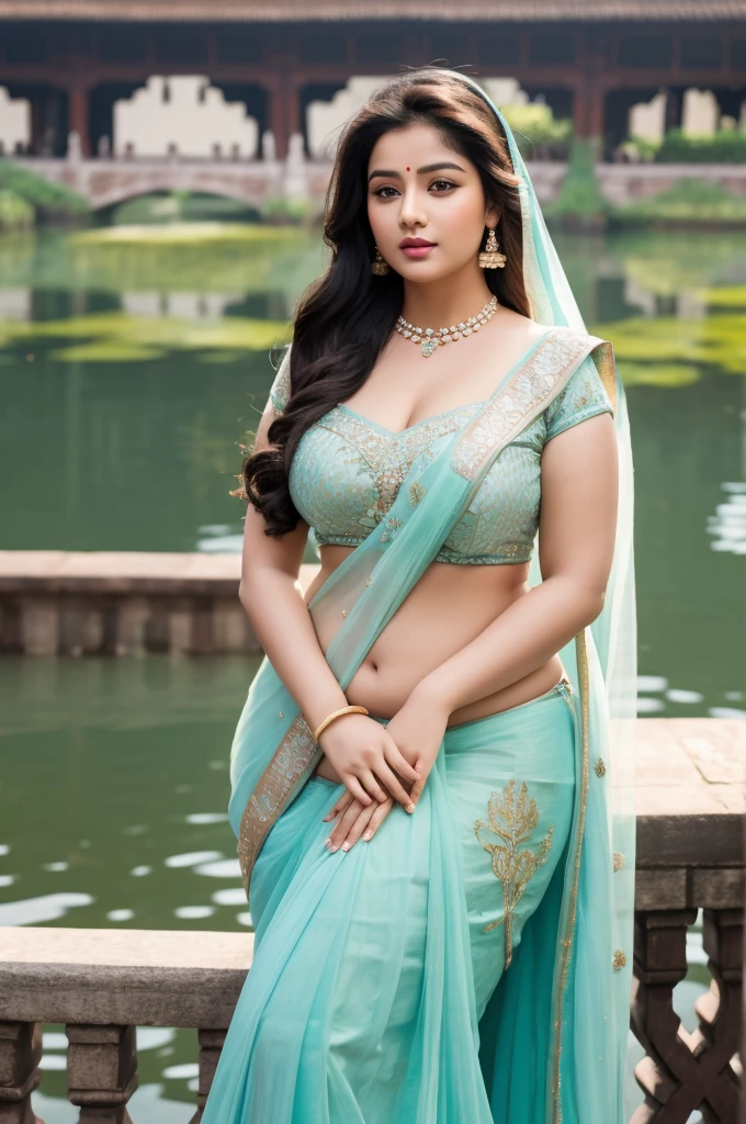 1 Heavenly beautiful and goddess beauty cute and sweet looking face Indian female in front of Wuzhen Water Town, China, Heavenly beautiful Overweight, Heavenly beautiful Extremely fat, Heavenly beautiful and attractive Chubby figure , Heavenly beautiful looking and eye catching luxury style tight fitting Indian strapless traditional blouse and sarees , reaching out, Heavenly beautiful Arabian woman, 16k, High resolution, masterpiece, highest quality, fine skin, outside view, Realistic Photograph, size 45 and waist size 32, close up face view