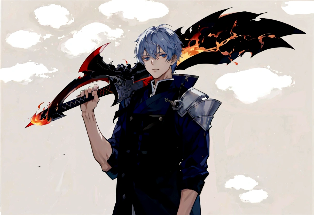 anime - ( improve facial details ) 8k style image of a man with a sword and a flame, 2d anime style, 2 d anime, by Shitao, with leviathan ax, shigenori soejima illustration, fire!! whole body, epic anime style, inspired by Kamisaka Sekka, by Kamisaka Sekka, zerochan art, he is very threatening and evil