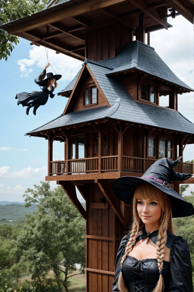 Flying house with witch and barbi 