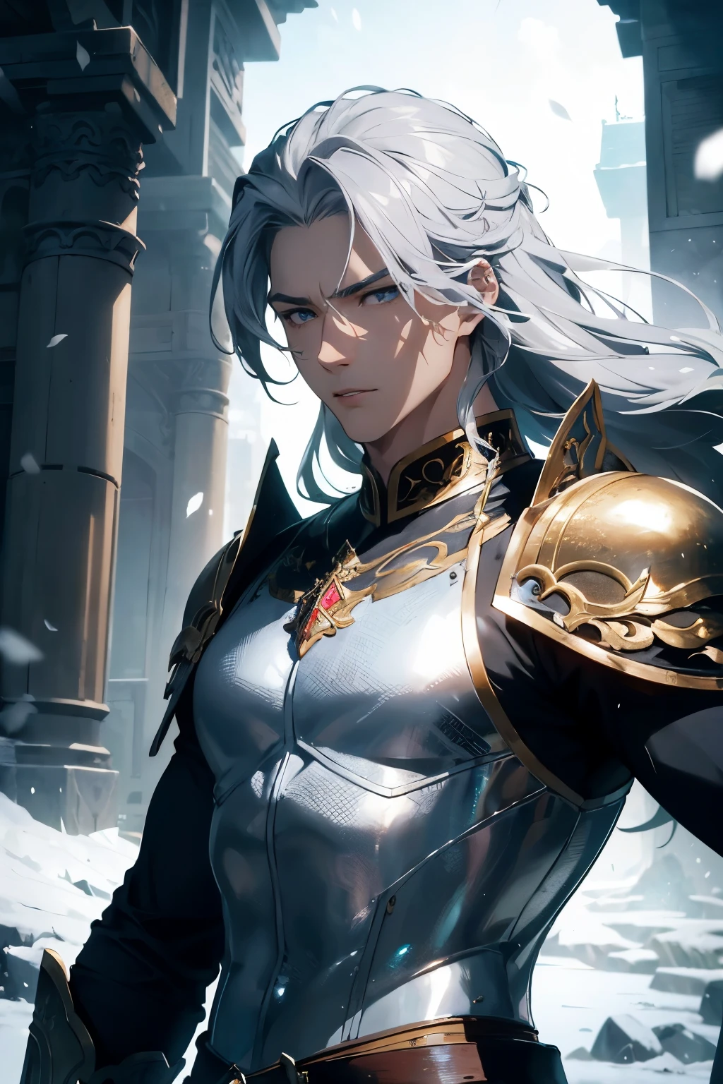 "Randomly Generated Mobile Wallpaper - S2:

A Stunning Masterpiece of High-Quality Detail, Exquisitely Crafted in 8K Resolution, This Wallpaper Showcases a Captivating Scene of Ultra-Realistic Characters and Dramatic Lighting.

The Perfect Male Figure, Adorned in Shimmering Silver Armor, Exudes a Majestic and Invincible Aura. General Liangshan Wuhu, With His Handsome Face and Exquisite Facial Features, Carries a Pair of Formidable Whips,born with a pair of striking eyes, teeth as white as snow, and a physique that