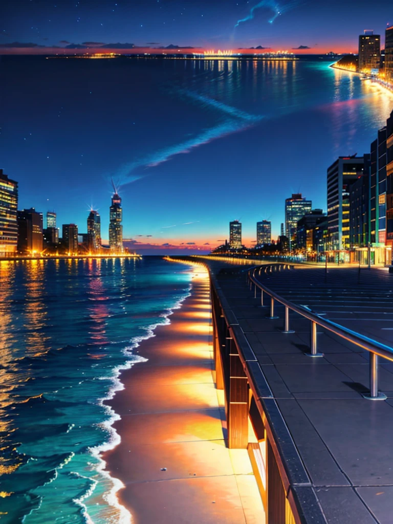 summer, night, city background, ocean, beach--v6