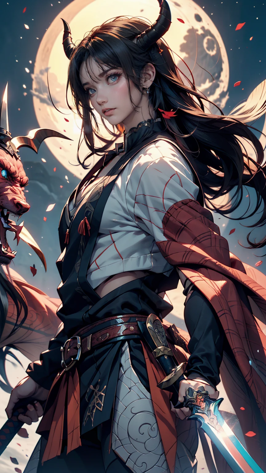 Long-haired anime character holding a sword in front of a full moon, Cute face of Demon Slayer, Kimetsu no Yaiba, Inspired by Demon Slayer, Yoriichi Tsugikuni, Demon Slayer Art Style, Demon Slayer anime images, tanjiro kamado