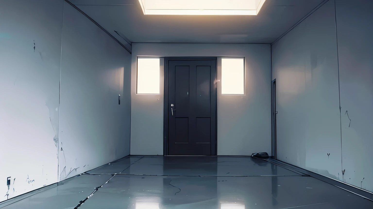 You wake up in a cold dark room, the echo of your own footsteps echoing as you try to orient yourself. The concrete walls are smooth and windowless. In a corner, a dim light flickers, revealing a half-open door. With a racing heart, You head towards the door and push it slowly..