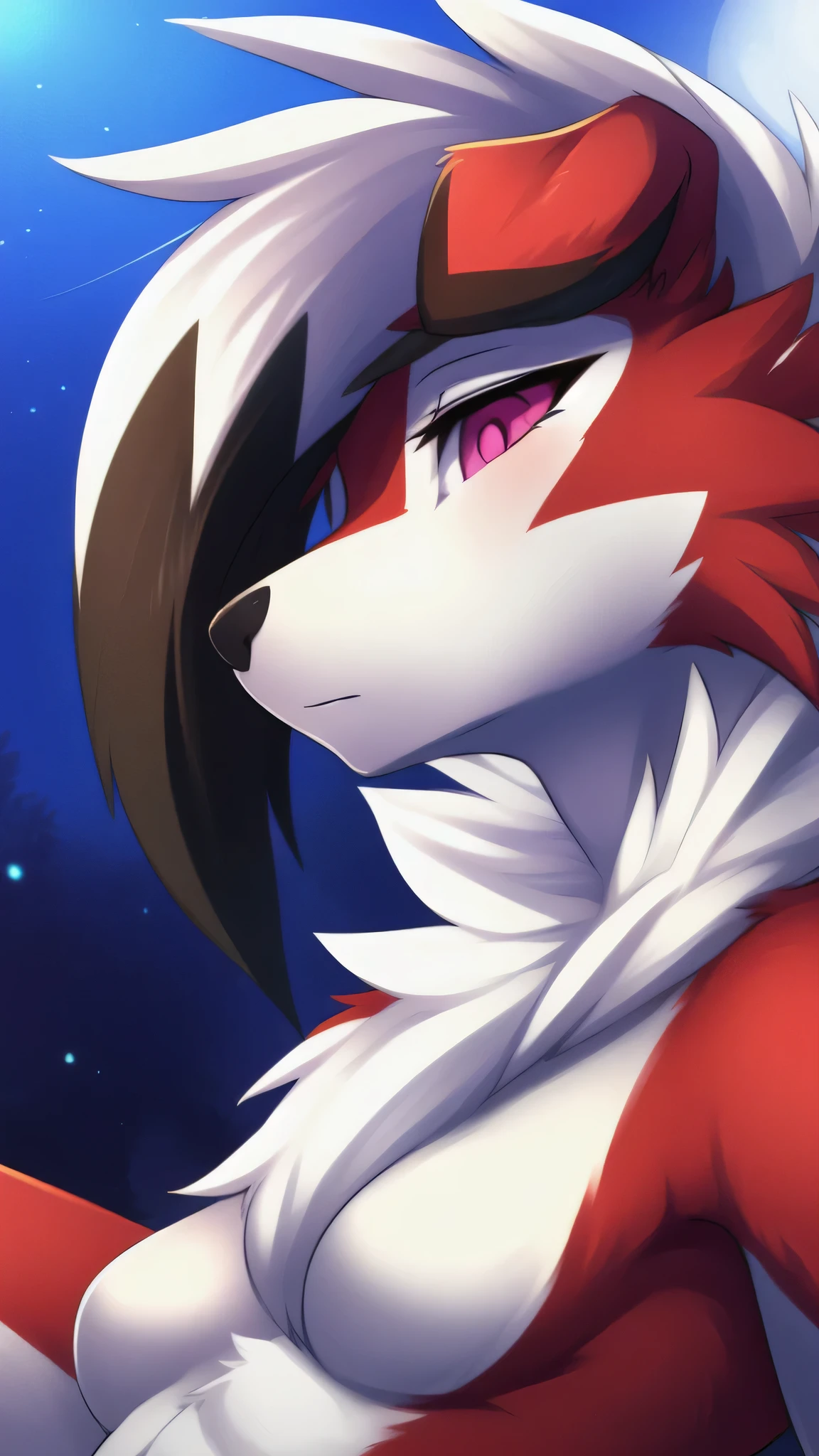 By zinfyuu on pixiv,by twistedscarlet60, uploaded on pixiv, by fluff-kevlar, (masterpiece), (best quality), (anthro furry:1.3, snout:1.2, anthro:1.3, furry:1.2, solo female:1.2),(detailed eye, pink eyes),BREAK,pokemon, lycanroc, lycanroc midnight,nude, sfw ,:o, kiss me, close up camera angle