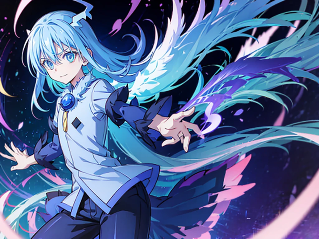 Rimuru Tempest in the air with demon wings spread