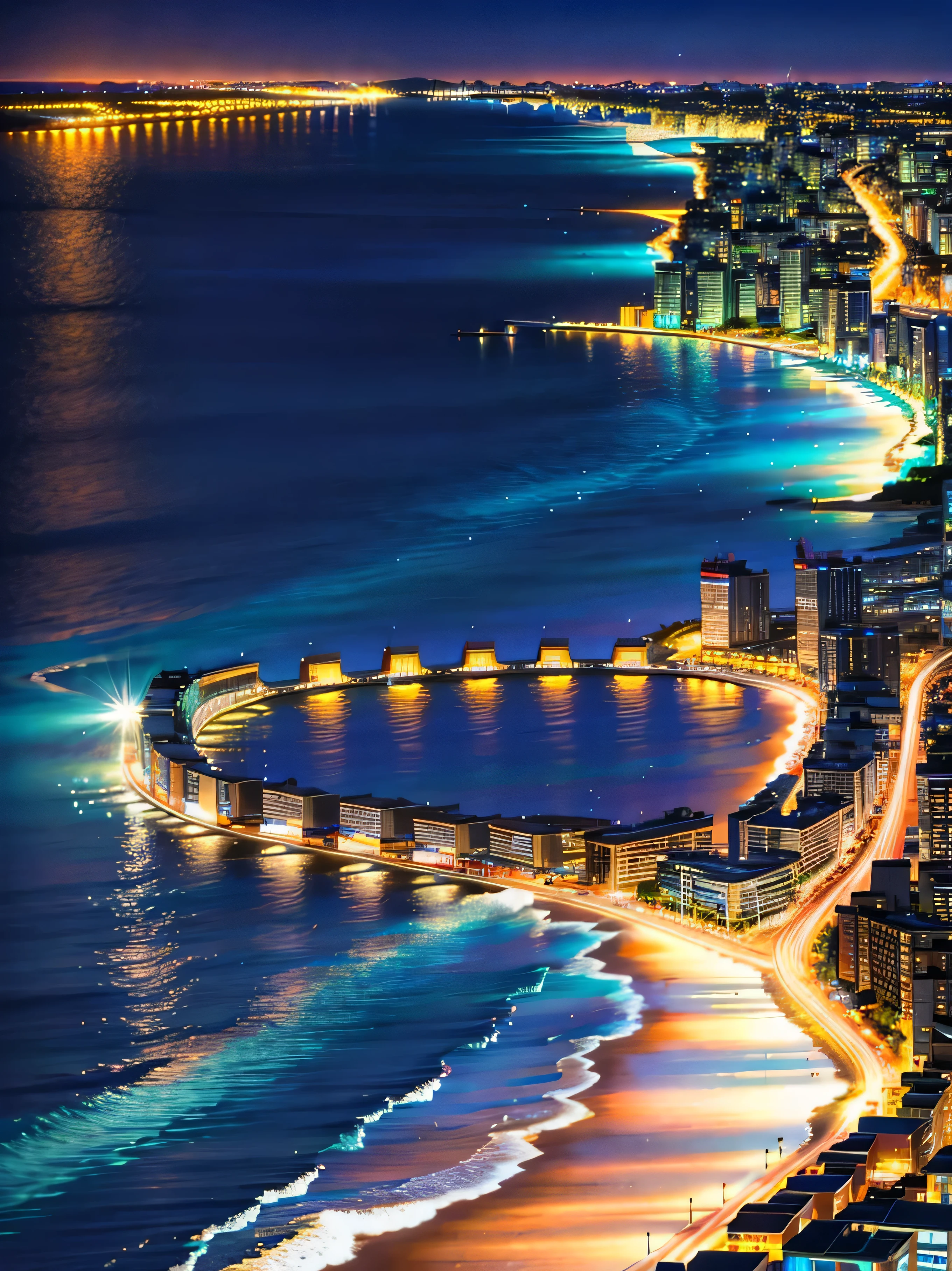 summer, night, city background, ocean, beach--v6