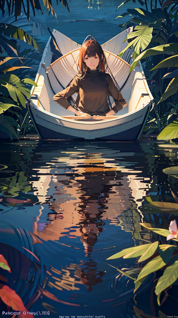 wallpaper, summer pond, pond, Boat, Afternoon Sunshine, already, pond background, Depth of Field, Hot weather, High-resolution details, Wet watermark, Ultra Detail, Realistic photos, 16K, Surrealism, Soft Light, Deep field focus bokeh, Ray Tracing, diffusion (Ultra-fine glass reflection) and Surrealism. --v6