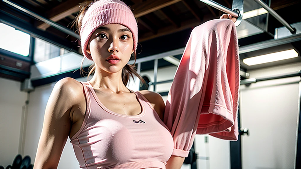 Pale purple high neck long sleeve yoga wear、Black shiny leggings、short-hair