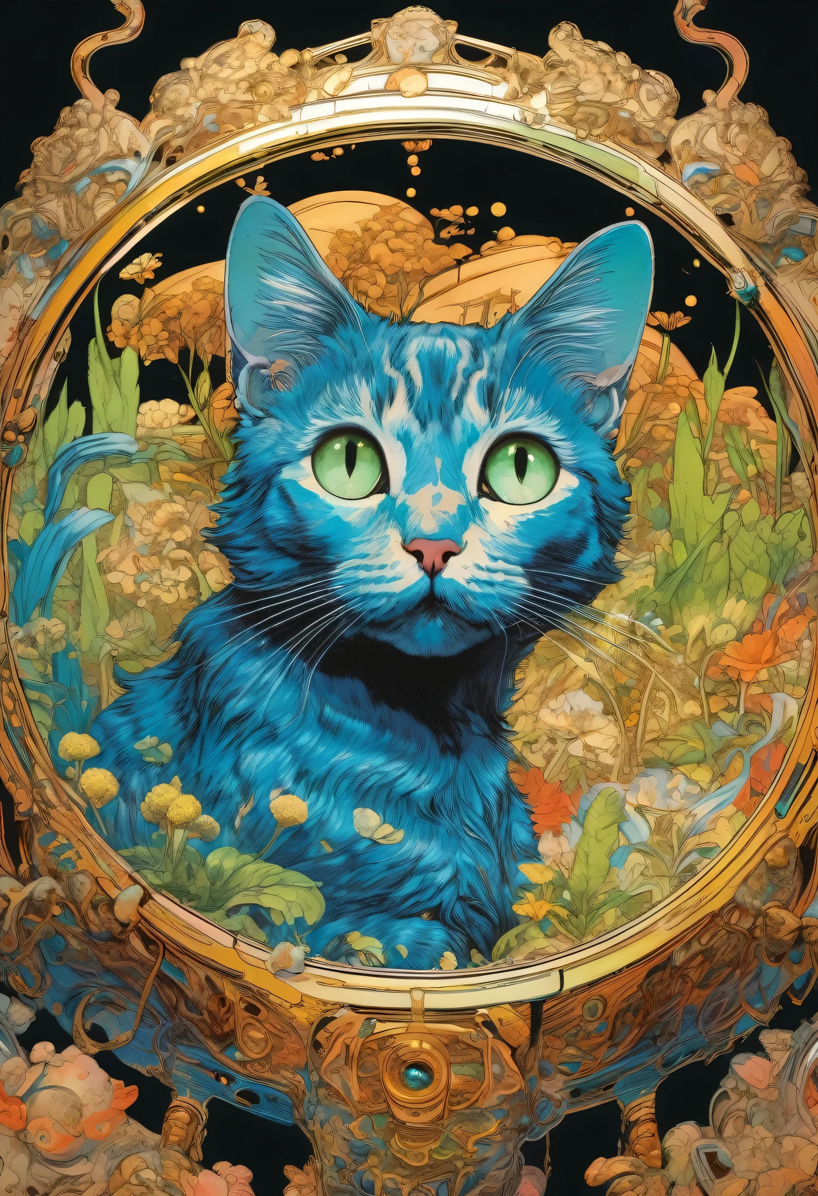 artwork by Katsuya Terada
8K, HD, intricate detailed masterpiece, (summer vaation:1.4), cute cat, transparent, glowing blue eyes, blue cat and palegreen eye ball, medium shot, blue hair, organic shapes, hard edges, anatomecly correct body,  hyper realistic, cat elegant,cinematic lighting, highly detailed, intense colors, octane rendered cat, surreal mood, award winning picture, glowing rich colors, iridiscent accents, dramatic shadows,dynamic and atmospheric lighting, anamorphic lens, sharp focus, 
intricate high detail masterpiece by Katsuya Terada, in the STYLE of Katsuya Terada