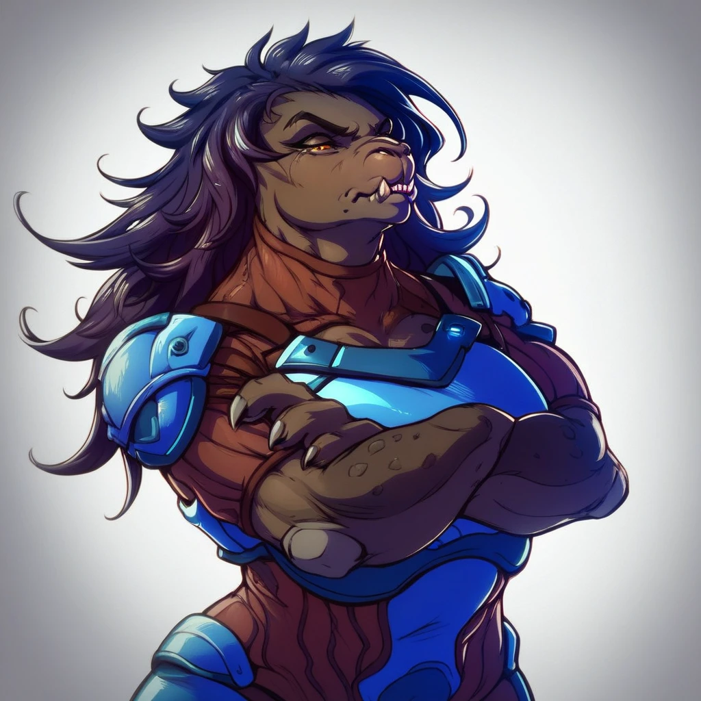 score_9, score_8_up, score_7_up, score_6_up, score_5_up, score_4_up,
1girl,
solo,
female,
furry,
furry female,
anthro,
alien, dark purple messy long hair,
muscular,
countershading,
detailed soft,
source_furry,
face,
teeth,
claws,
muscular female,
big tits, blue armor
simple background,
white background, front on view
crossed arms, eyes looking upward, ((sad, sad face))