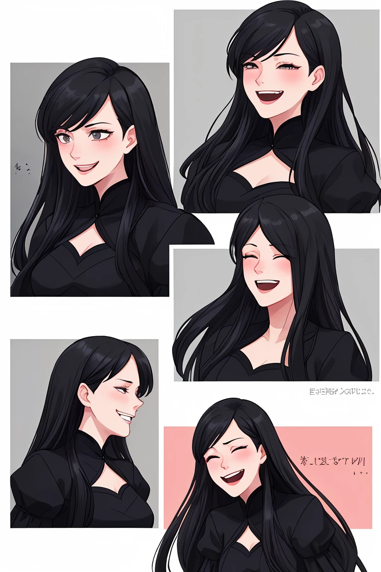 widow　Mourning clothes　Black Hair　laughing