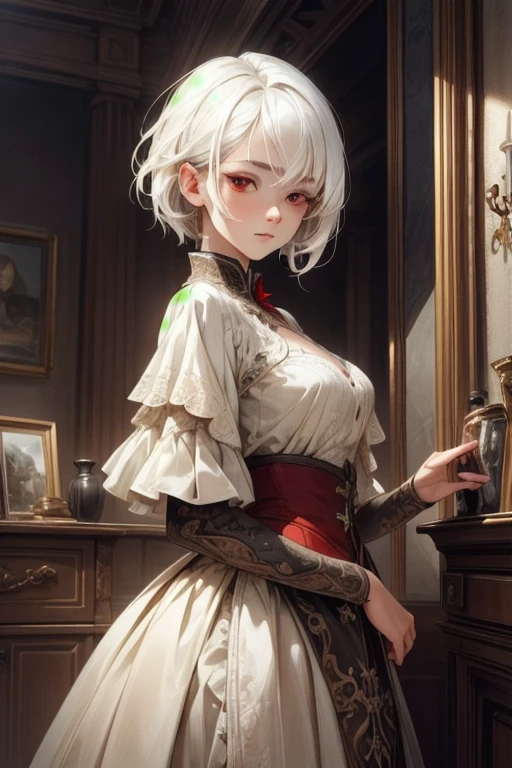 (masterpiece:1.2, best quality), (finely detailed beautiful eyes: 1.2), ((1woman)), (red eyes:1.4), (finely detailed eyes and detailed face:1.3), ((woman with short white hair)), (beautiful and clear background:1.2), (extremely detailed CG, ultra-detailed, best shadow:1.1), ((depth of field)), ((watercolor)), beautiful concept illustration, (orange background:0.5), (illustration:1.1), (extremely fine and beautiful:1.1), (perfect details:1.1), from front, cowboy shot, scenery