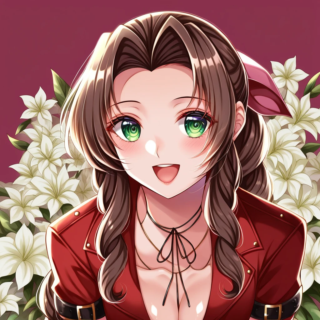 Aerith in Monk's Clothes、Ahegao、Peeing with panties on、Sitting in a chair、Bow-legged、Herahela、Looks happy、Roll one's eyes、snot、Drooling、Crying