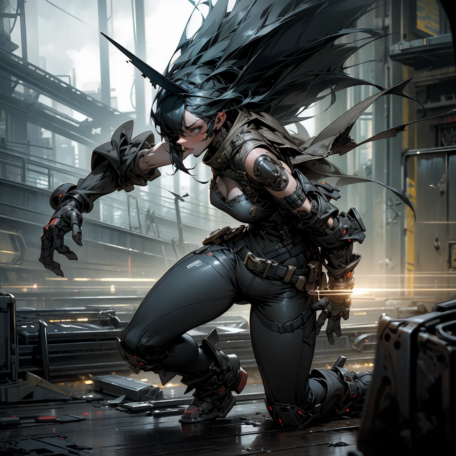 1 girl, attractive body in sexy clothes, gothic, wearing punk attire, destroyed city, in a mortal battle, solo, masterpiece, flawless, no anomalies, photorealistic, 8k, high quality, dramatic lighting, moody atmosphere, dark colors, gritty urban environment, hyper detailed, cinematic composition, dynamic pose, intense expression, body without anomalies two arms and hands without anomalies two legs without anomalies body shape without anomalies in the character