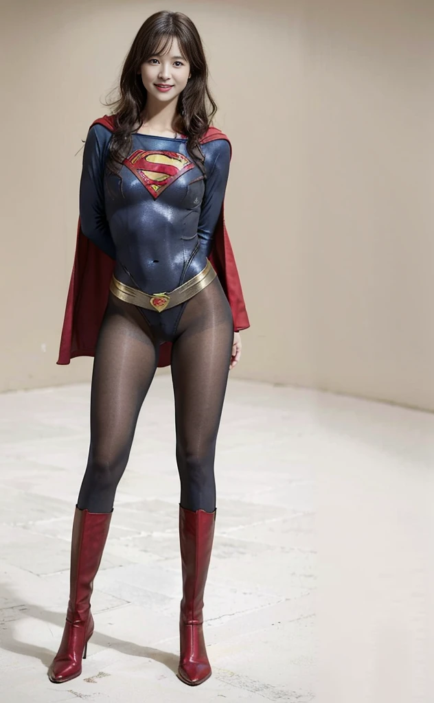 No background、(((Beautiful legs in black tights.)))、(((Legally express the beauty of your smile)))、((((Make the most of your original images)))、(((Supergirl Costume)))、(((Beautiful very short hair)))、(((suffering)))、(((Please wear black tights....、Wear red boots)))、((Best image quality、8K))、((Highest quality、8K、masterpiece:1.3))、(((Preserve background )))、Sharp focus:1.2、Beautiful woman with perfect figure:1.4、Slim Abs:1.2、Wet body:1.5、Highly detailed face and skin texture、8K