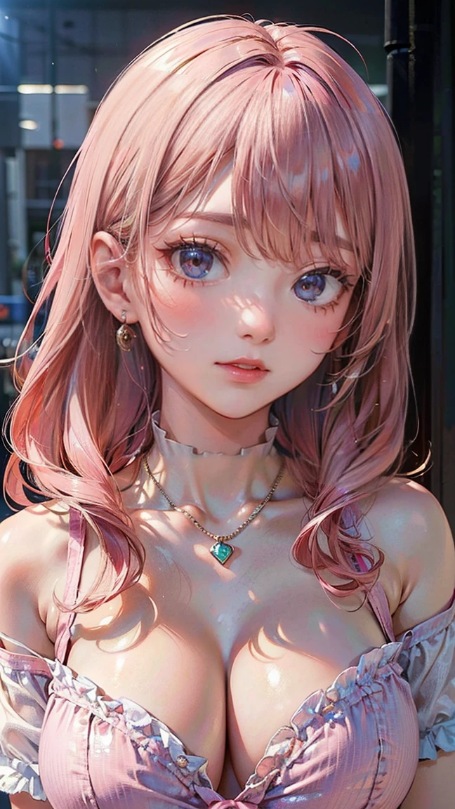 (Masterpiece, BestQuality:1.3), (ultra detailed:1.2), (hyperrealistic:1.3), (RAW photo:1.2), High detail RAW color photo, professional photograph, (Photorealistic:1.4), (realistic:1.4), professional lighting, perfect anatomy, (Big Breasts:1.2), (blush, detailed face), (A happy smile:1.7), Trending Hair&Trending Hairカラーをランダムに, earrings, necklace, bracelet, sexly, erotic sexly, Random sexy gravure poses, (赤いビキニを着た女性がプールサイドでリラックスしながらA happy smileでセクシーなグラビアポーズをとっている。Her long pink hair hangs over her shoulders.。:1.3)