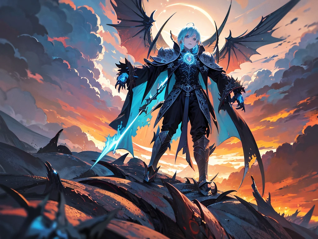 a demon lord rimuru tempest, demonic wings spread wide, floating in the air, dark fantasy, hyper detailed, intricate, masterpiece, 8k, photorealistic, dramatic lighting, cinematic composition, vibrant colors, powerful presence, majestic, awe-inspiring, ethereal, mystical, dramatic atmosphere