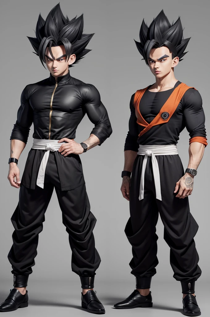 Male character who is a Saiyan called Augusto Dragon who wears clothes that have the colors black and gray