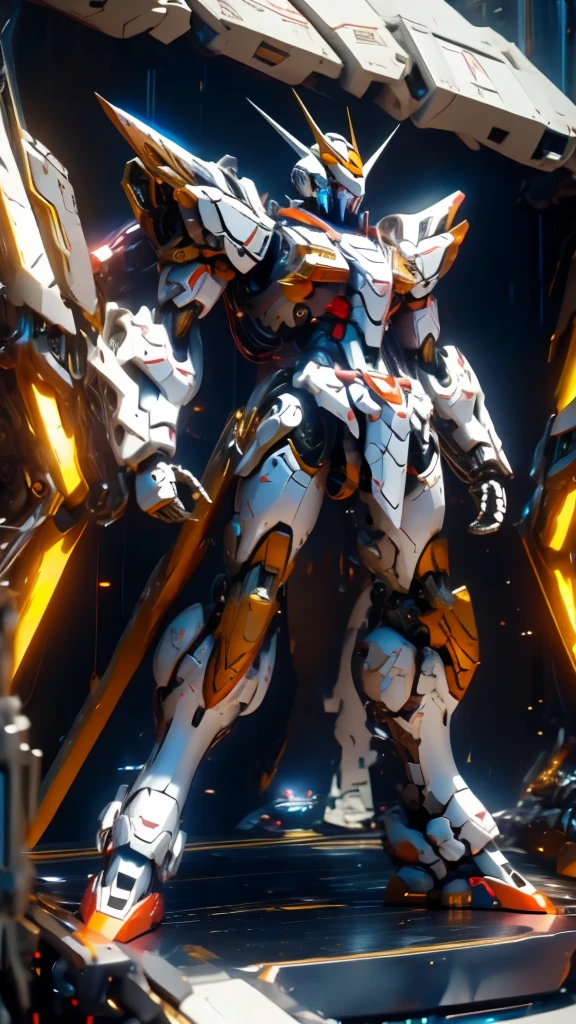 Catapult Deck、Waiting for departure、Giant humanoid robot、Gundam cockpit hatch open in the center of the chest
