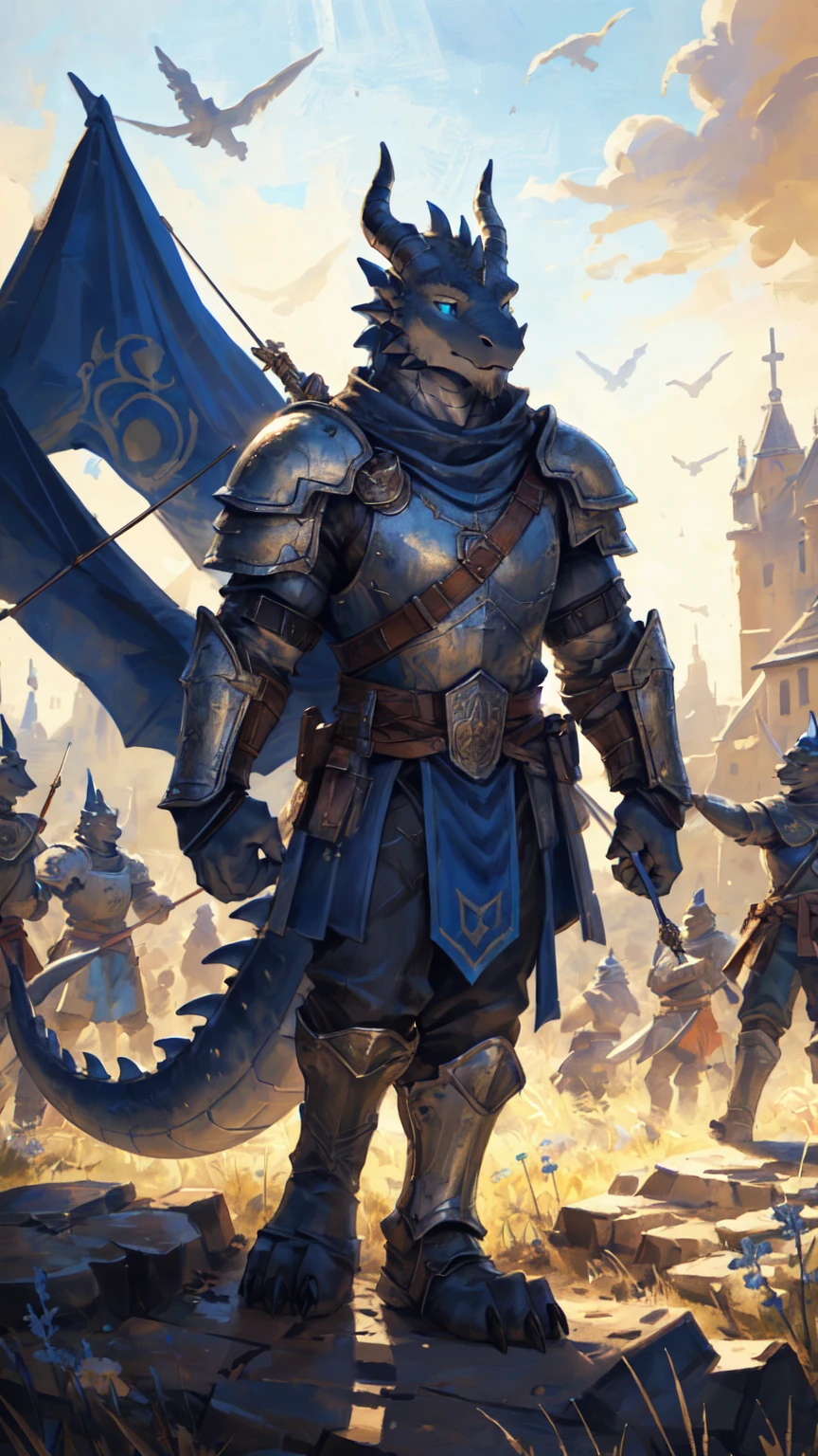 ((middle Ages:1.3,Range background:1.5)),Royal Family:1.2,((Heavy Crossbowman:1.6,Hand holding a crossbow:1.5)),((sunny:1.4)),high resolution,4K,(((9:16 Whole body:1.1,Strike a pose:1.5))),masterpiece,high quality,((dragon)),male,dragonFurry,(ager:1.3),hairy,((Heroic and Calm:1.4)),(((Slender face:1.2,Lean:1.2,Long legs:1.3,Thick dragon tail:1.2))),(((Gray head:1.2,Blue pupils:1.2,neck:1.3,Gray Hands:1.4,muscle:1.3))),(((White Armor:1.3,There is a blue flag on the armor:1.4))),Exquisite eyes,Detailed body,Detailed hands,Detailed feet,Kenket's Art