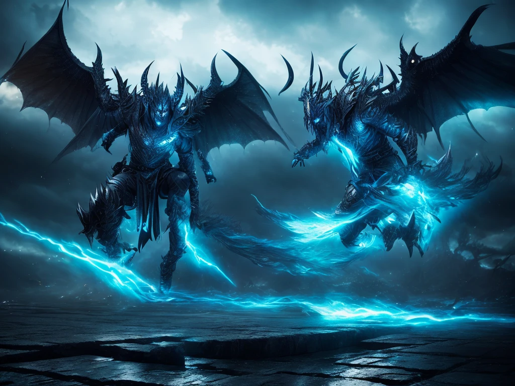 a demon lord rimuru tempest, demonic wings spread wide, floating in the air, dark fantasy, hyper detailed, intricate, masterpiece, 8k, photorealistic, dramatic lighting, cinematic composition, vibrant colors, powerful presence, majestic, awe-inspiring, ethereal, mystical, dramatic atmosphere