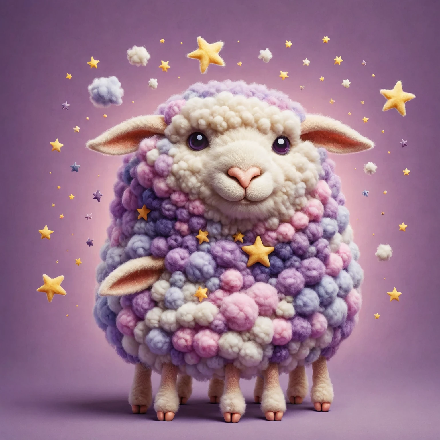 (Cute sheep cartoon，There is a star on the chest), purple style, bright colors, dreamy atmosphere